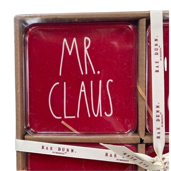 Rae Dunn by Magenta Set of 4 Ceramic Drink Coasters (Red/Mrs Claus/Elf) NWT - Picture 3 of 5